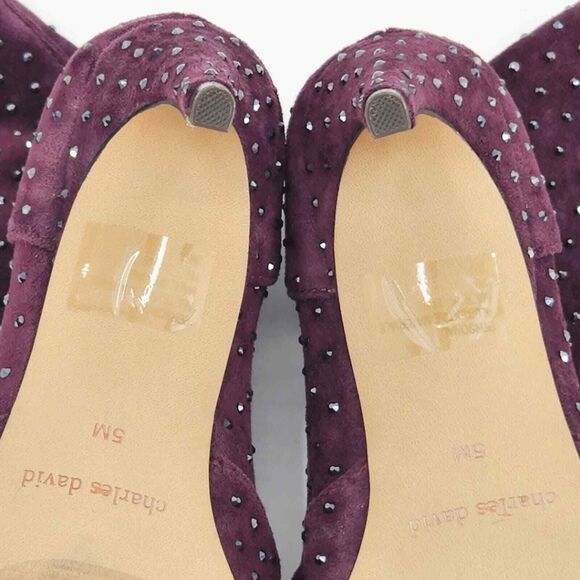 New Charles David Personal Rhinestone Booties Ankle Boots Women 5 Purple Suede - Picture 10 of 11